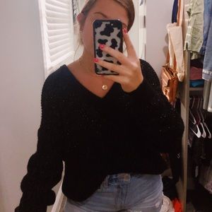 American Eagle Black and Gold Glitter Sweater
